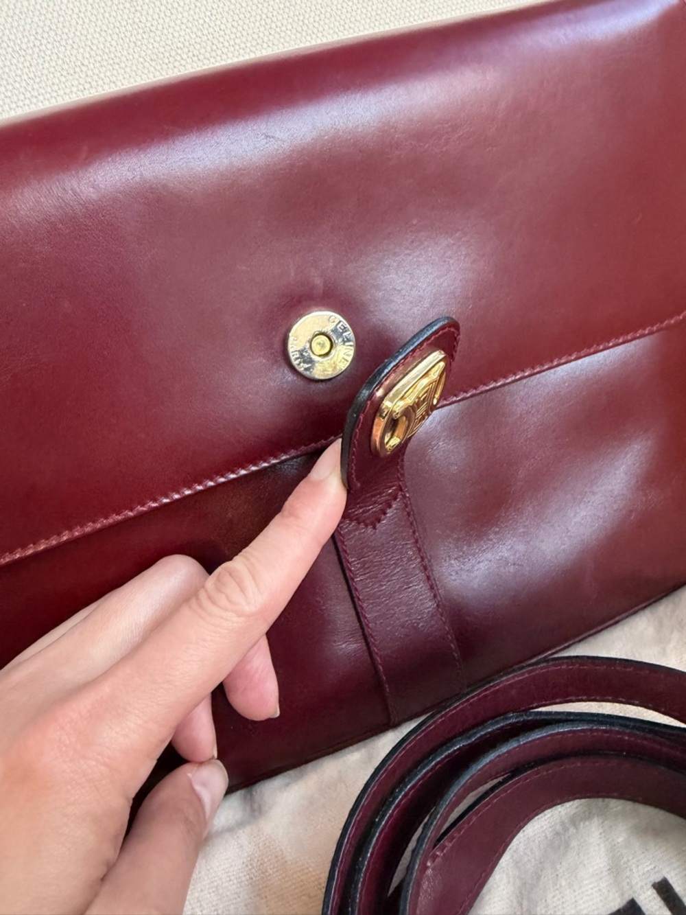 Celine Burgundy Shoulder Bag with Gold-Tone Clasp - Picture 12 of 13